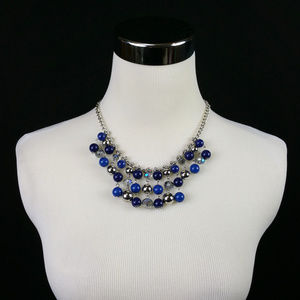 GNW Blue Cluster Bib Necklace Beads Silver NWT